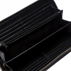 Coach Black/White Signature Fabric and Leather Zip Around Continental Wallet