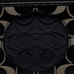 Coach Black/White Signature Fabric and Leather Zip Around Continental Wallet