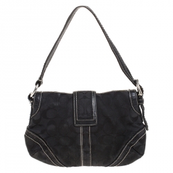 Pre Owned Coach Black Signature Canvas Small C Logo Hobo