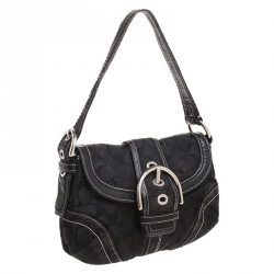 Pre Owned Coach Black Signature Canvas Small C Logo Hobo