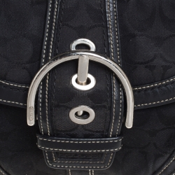 Pre Owned Coach Black Signature Canvas Small C Logo Hobo