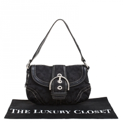 Pre Owned Coach Black Signature Canvas Small C Logo Hobo