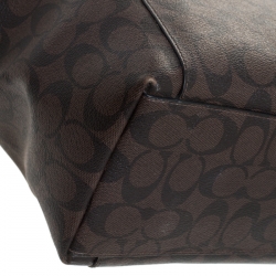 Pre Owned Coach Brown Signature Coated Canvas Ava Top-Zip Tote