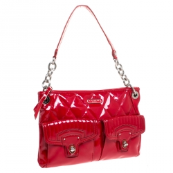 Pre Owned Coach Cherry Red Patent Leather Poppy Shoulder Bag