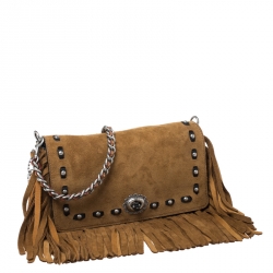 Pre Owned Coach Brown Suede Fringe Dinky Crossbody Bag