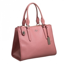 Pre Owned Coach Pink Leather Crosby Carryall Double Zip Tote
