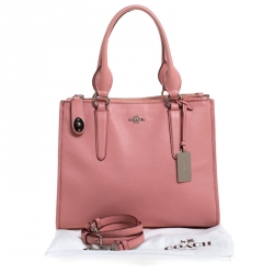 Pre Owned Coach Pink Leather Crosby Carryall Double Zip Tote