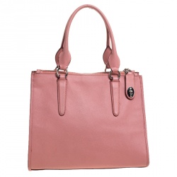 Pre Owned Coach Pink Leather Crosby Carryall Double Zip Tote
