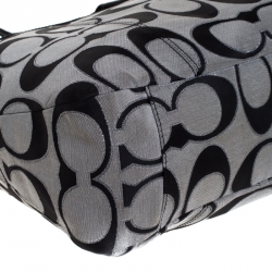 Pre Owned Coach Black/Grey Daisy Outline Canvas and Leather Emma Tote