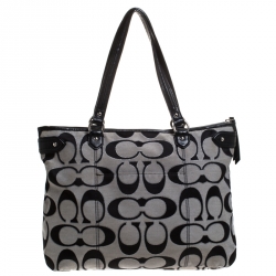 Pre Owned Coach Black/Grey Daisy Outline Canvas and Leather Emma Tote