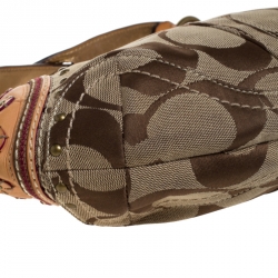 Pre Owned Coach Beige/Tan Signature Canvas and Leather Studded Mia Soho Hobo