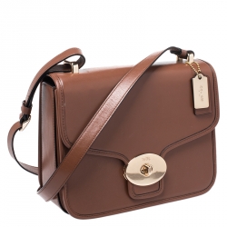 Coach Brown Leather Flap Turnlock Crossbody Bag