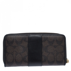 Pre Owned محفظة كوتش سحاب ملتف شهيرة جلد سوداء/ بنية