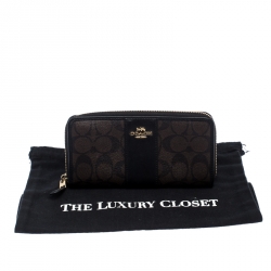 Pre Owned محفظة كوتش سحاب ملتف شهيرة جلد سوداء/ بنية