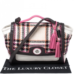 Coach Multicolor Tweed and Leather Turnlock Two Way Bag