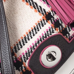 Coach Multicolor Tweed and Leather Turnlock Two Way Bag