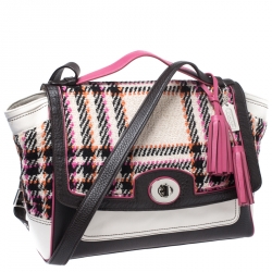 Coach Multicolor Tweed and Leather Turnlock Two Way Bag