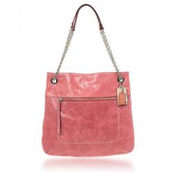 Pre Owned Coach Poppy Leather Slim Camellia Tote