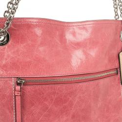 Pre Owned Coach Poppy Leather Slim Camellia Tote