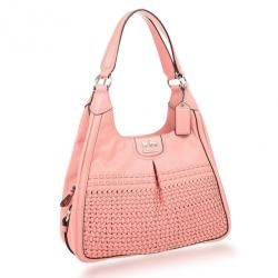 Pre Owned Coach Salmon Pink Madison Maggie Woven Leather Shoulder Bag