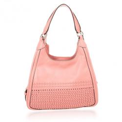 Pre Owned Coach Salmon Pink Madison Maggie Woven Leather Shoulder Bag