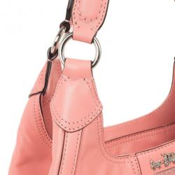 Pre Owned Coach Salmon Pink Madison Maggie Woven Leather Shoulder Bag