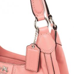 Pre Owned Coach Salmon Pink Madison Maggie Woven Leather Shoulder Bag