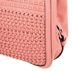 Pre Owned Coach Salmon Pink Madison Maggie Woven Leather Shoulder Bag