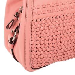 Pre Owned Coach Salmon Pink Madison Maggie Woven Leather Shoulder Bag