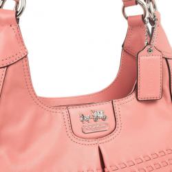 Pre Owned Coach Salmon Pink Madison Maggie Woven Leather Shoulder Bag
