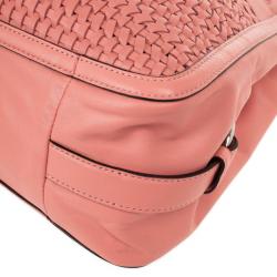Pre Owned Coach Salmon Pink Madison Maggie Woven Leather Shoulder Bag