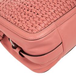 Pre Owned Coach Salmon Pink Madison Maggie Woven Leather Shoulder Bag