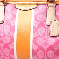 حقيبة كوتش مخططة Nancy جلد وكانفاس مقوى شهيرة برتقالية/ وردية