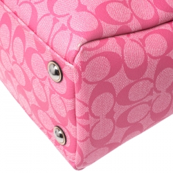 Pre Owned Coach Pink/Orange Signature Coated Canvas and Leather Nancy Stripe Satchel