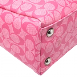 Pre Owned Coach Pink/Orange Signature Coated Canvas and Leather Nancy Stripe Satchel