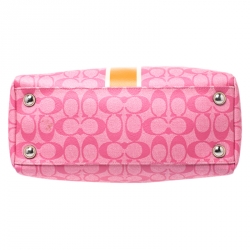 Pre Owned Coach Pink/Orange Signature Coated Canvas and Leather Nancy Stripe Satchel