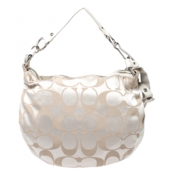 Pre Owned Coach Beige Canvas and Leather Hobo