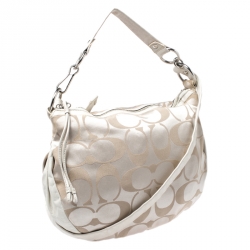 Pre Owned Coach Beige Canvas and Leather Hobo