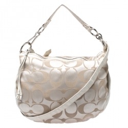 Pre Owned Coach Beige Canvas and Leather Hobo