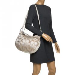 Pre Owned Coach Beige Canvas and Leather Hobo