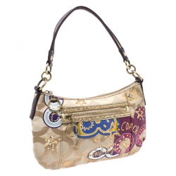 مملوكة مسبقًا حقيبة كتف كوتش Poppy جلد لامعة وكانفاس بيج