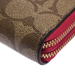 Pre Owned Coach Brown/Pink Canvas Double Zip Phone Wallet