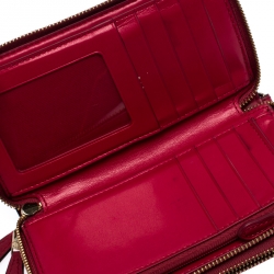 Pre Owned Coach Brown/Pink Canvas Double Zip Phone Wallet