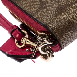 Pre Owned Coach Brown/Pink Canvas Double Zip Phone Wallet