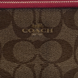 Pre Owned Coach Brown/Pink Canvas Double Zip Phone Wallet