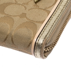 Coach Metallic Gold Signature Canvas Zip Around Wallet