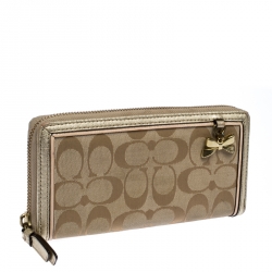 Coach Metallic Gold Signature Canvas Zip Around Wallet