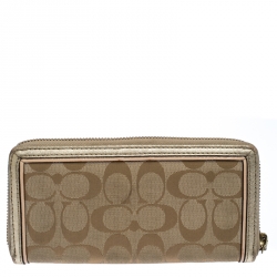 Coach Metallic Gold Signature Canvas Zip Around Wallet