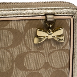 Coach Metallic Gold Signature Canvas Zip Around Wallet