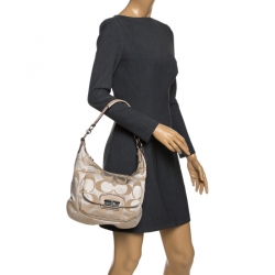 Pre Owned Coach Beige Signature Canvas and Leather Kristin Hobo